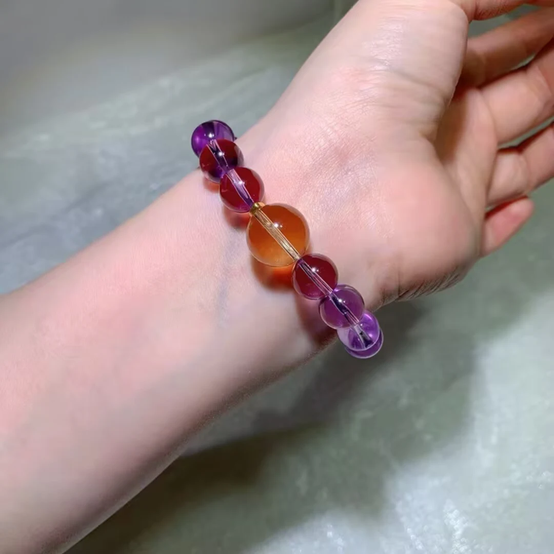天然紫水晶手链(11mm · 巴西黄水晶点缀) — 细节图