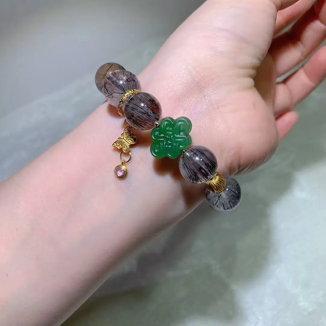 天然黑发晶手链(约 14.6mm) — 细节图