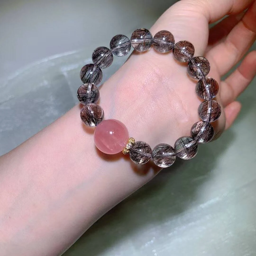 天然黑发晶手链（11.1mm） — 细节图