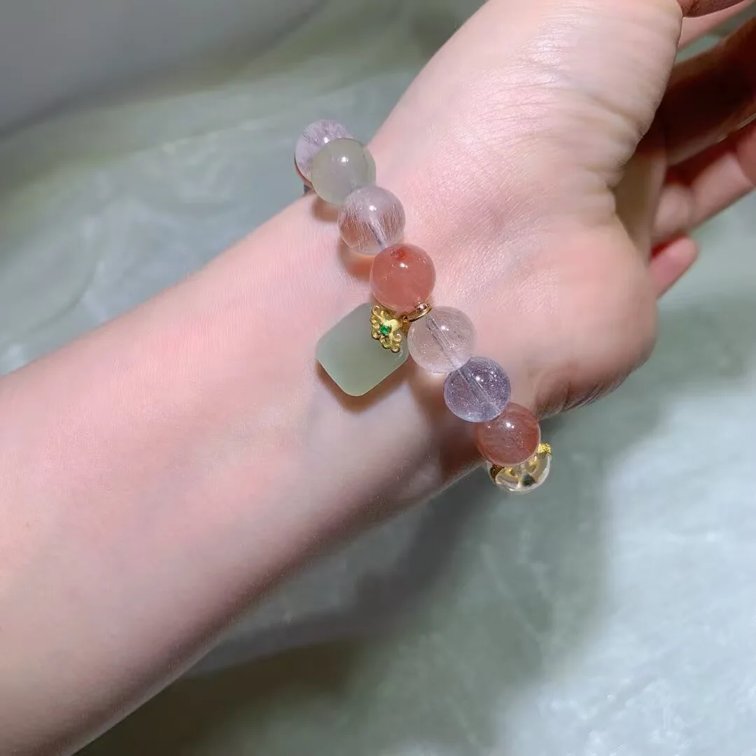 天然彩兔毛手链(10.6mm,牌形吊坠) — 细节图