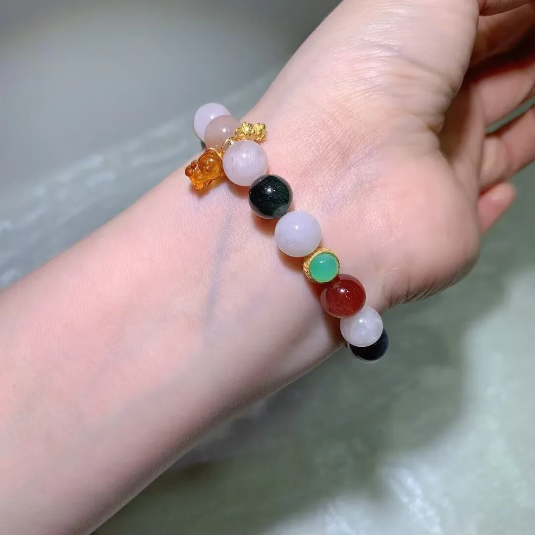 天然彩兔毛手链（约 9.5mm） — 细节图