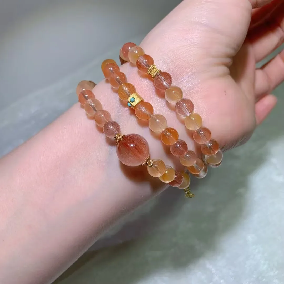 天然彩兔毛多圈手链(古法葫芦坠 · 7.7mm) — 细节图